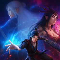 Расколотая битвой синева небес 3 — постер аниме