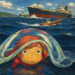 Рыбка Поньо на утесе — постер аниме